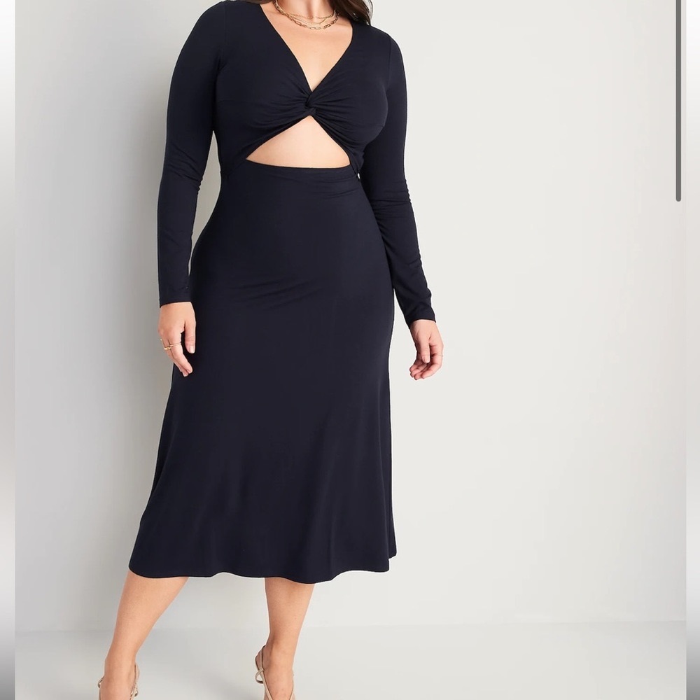 Fit & Flare Twist-Front Cutout Midi Dress